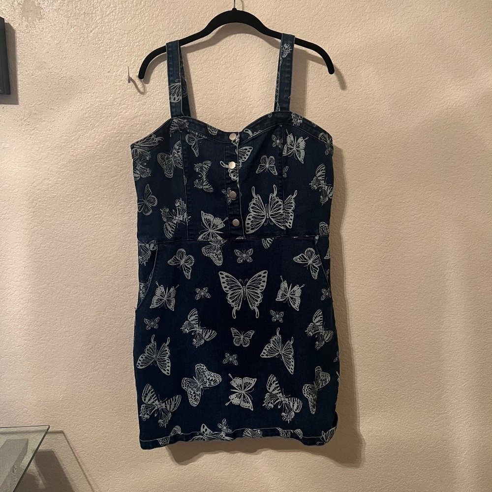 Y2K Butterfly Print Jean Dress